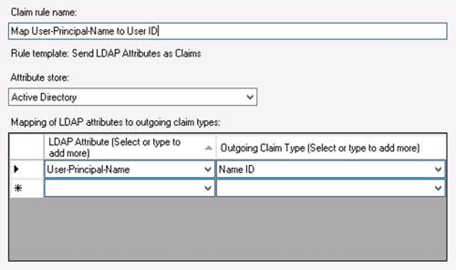 Setting up the rule that ensures the Name Identifier claim is passed correctly