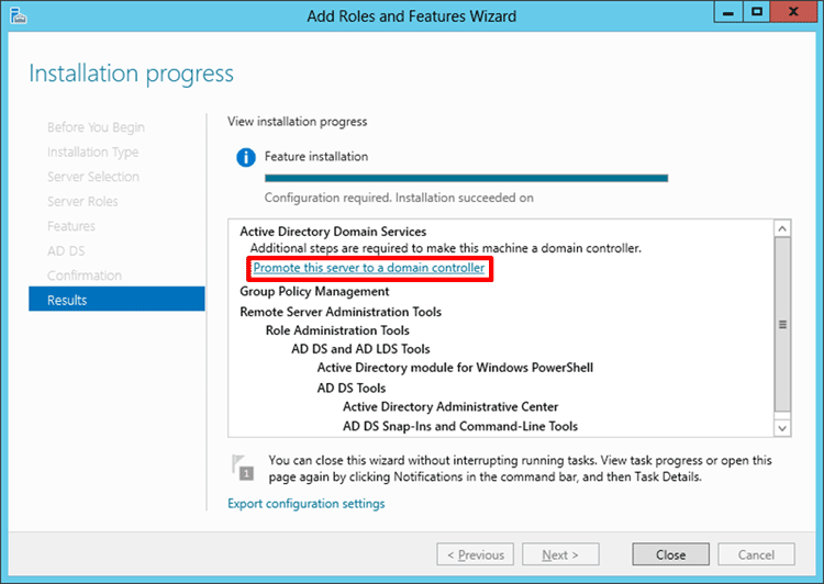 Screen shot showing how to promote the instance to a domain controller